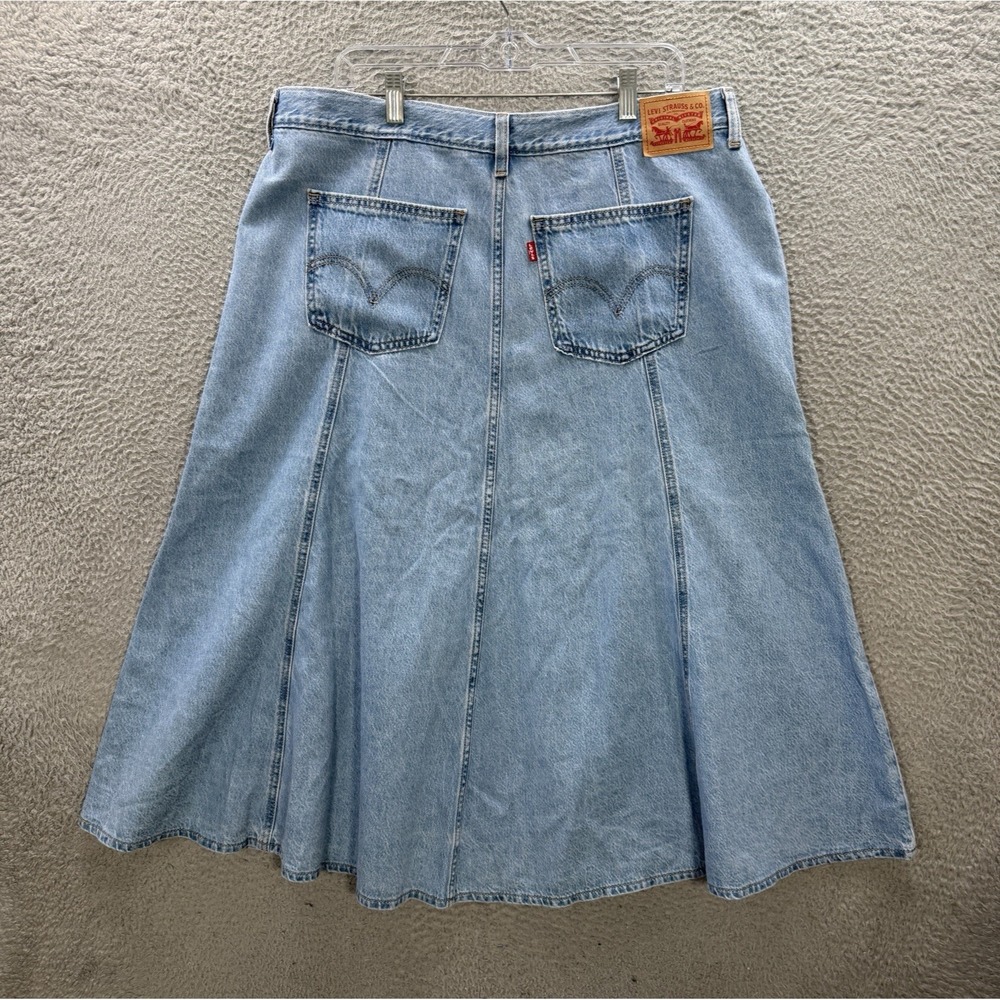 Levis Skirt Womens 34 Fits 38 Blue Denim Fit & Flare Seamed Midi Casual NEW - Picture 2 of 12